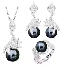Black Pearl Silver Color Jewelry Sets
