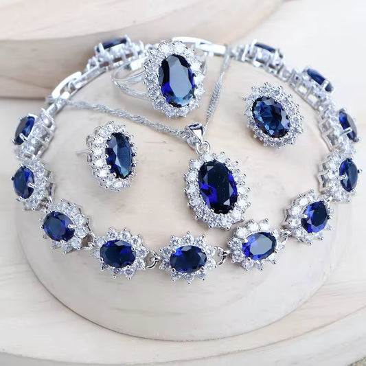 Silver Women Bridal Jewelry Sets