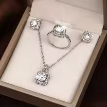 Fashion Square Zircon Necklace Earrings Ring set