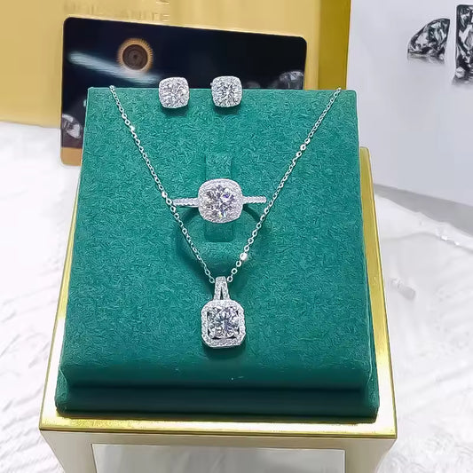 Fashion Square Zircon Necklace Earrings Ring set